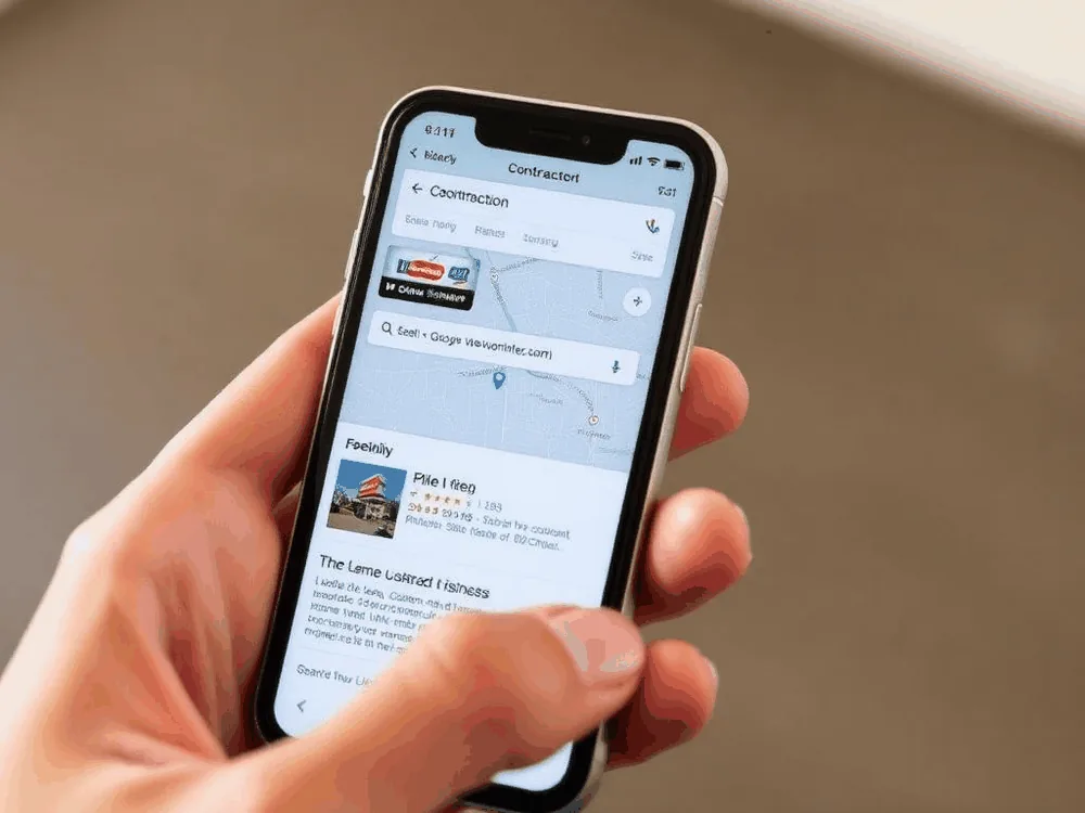 Customer finding local contractor on Google Maps mobile search