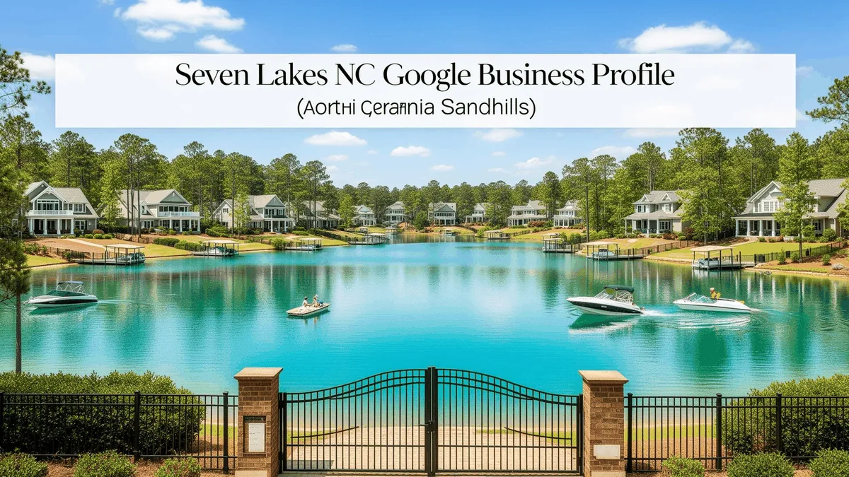 Seven Lakes NC Google Business Profile optimization showing gated lake community with luxury lakefront homes