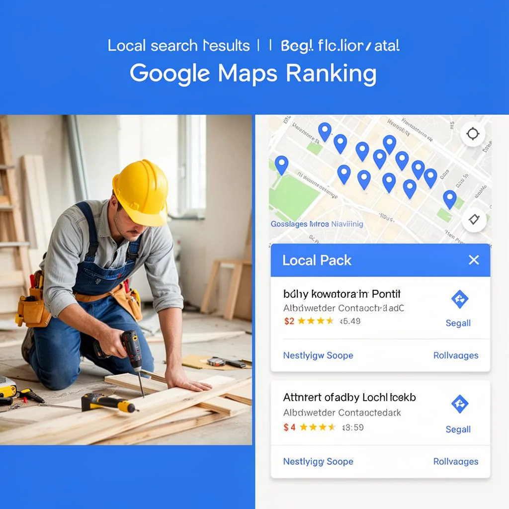 Local search results and Google Maps ranking showing contractor in Local Pack