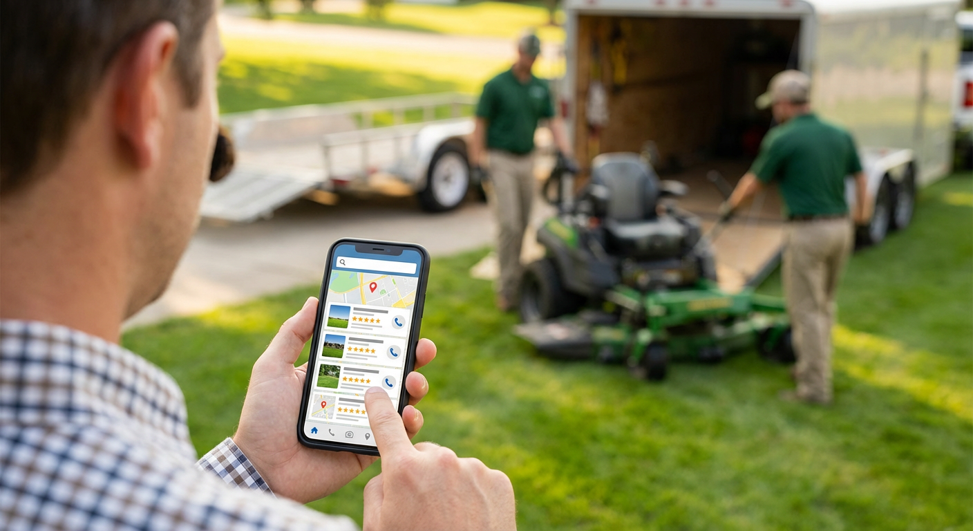 Landscaper using Google Business Profile to boost local SEO and attract new clients.